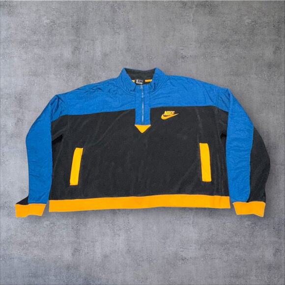 Nike Womens Size XL Quarter Zip Fleece Blue Black Fleece Logo Crop Top Sweater - Picture 1 of 7